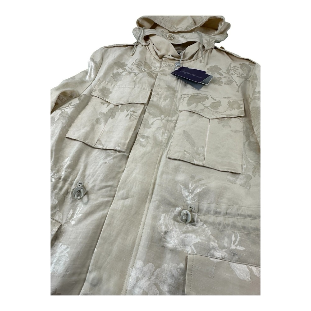 Ralph Lauren Purple Label Ivory Linen Blend Floral Hooded Padded Jacket SZ 4 NWT - Picture 4 of 14